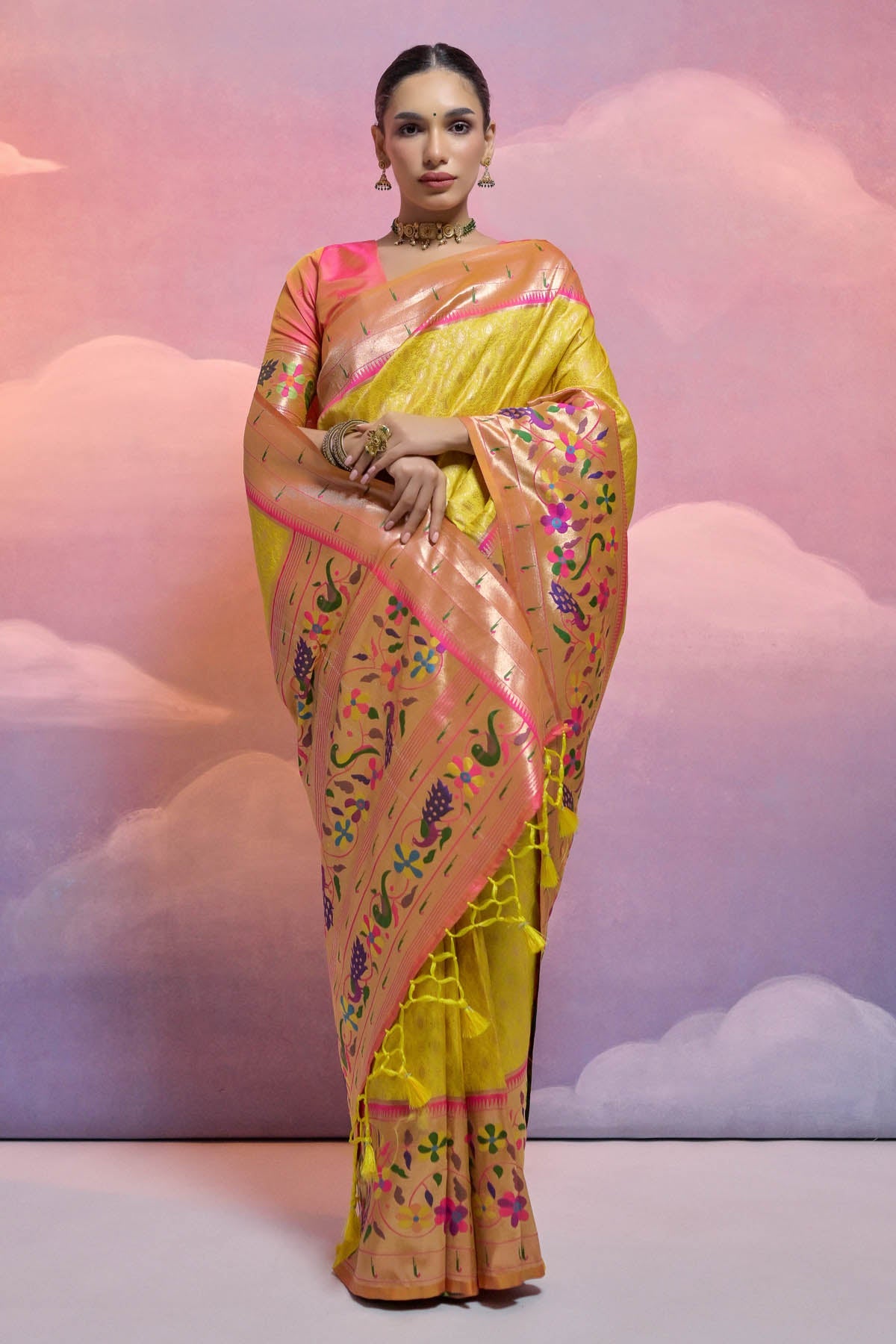 Buy Designer Yellow Meenakari Zari Silk Saree Online